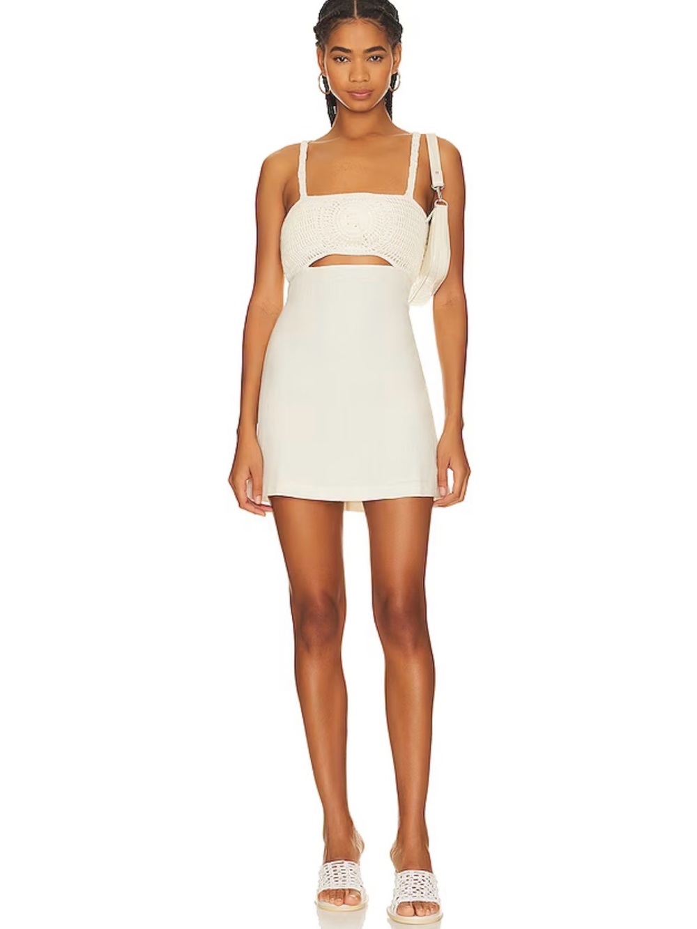 L'Academie Lea Crochet Mini Dress in Ivory